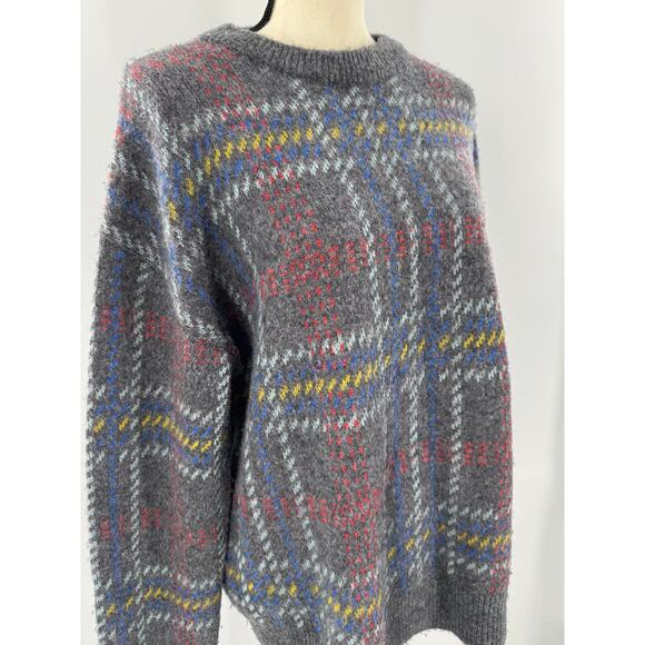 RE/DONE 90's Oversized Crewneck Gray Plaid Wool Sweater Large - Picture 3 of 9